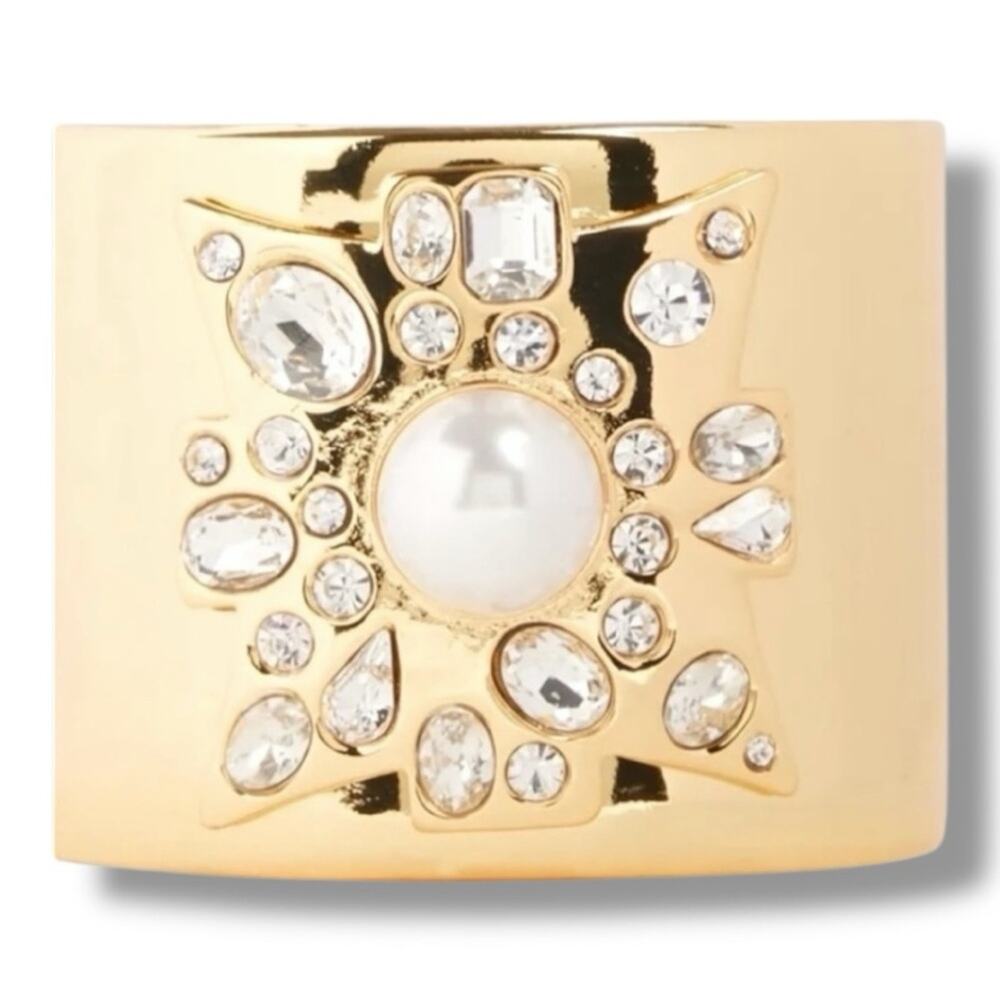 KENNETH JAY LANE Hinged Open Cuff Rhinestone Bracelet